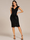 Sequined V-Neck Short Sleeves Bodycon Wedding Guest Dress