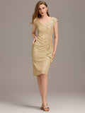 Sequined V-Neck Short Sleeves Bodycon Wedding Guest Dress