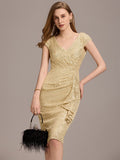 Sequined V-Neck Short Sleeves Bodycon Wedding Guest Dress