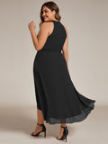 Plus Size Halter Neck A-Line Chiffon Ruffles Wedding Guest Dress