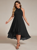 Plus Size Halter Neck A-Line Chiffon Ruffles Wedding Guest Dress