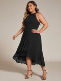 Plus Size Halter Neck A-Line Chiffon Ruffles Wedding Guest Dress