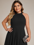 Plus Size Halter Neck A-Line Chiffon Ruffles Wedding Guest Dress