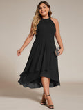 Plus Size Halter Neck A-Line Chiffon Ruffles Wedding Guest Dress
