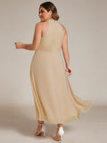 Plus Size Halter Neck A-Line Chiffon Ruffles Wedding Guest Dress