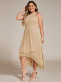 Plus Size Halter Neck A-Line Chiffon Ruffles Wedding Guest Dress
