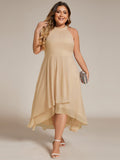 Plus Size Halter Neck A-Line Chiffon Ruffles Wedding Guest Dress