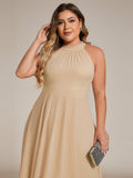 Plus Size Halter Neck A-Line Chiffon Ruffles Wedding Guest Dress