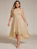 Plus Size Halter Neck A-Line Chiffon Ruffles Wedding Guest Dress