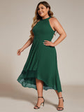 Plus Size Halter Neck A-Line Chiffon Ruffles Wedding Guest Dress