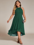 Plus Size Halter Neck A-Line Chiffon Ruffles Wedding Guest Dress