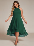 Plus Size Halter Neck A-Line Chiffon Ruffles Wedding Guest Dress