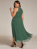Plus Size Halter Neck A-Line Chiffon Ruffles Wedding Guest Dress