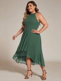 Plus Size Halter Neck A-Line Chiffon Ruffles Wedding Guest Dress