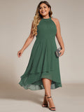 Plus Size Halter Neck A-Line Chiffon Ruffles Wedding Guest Dress