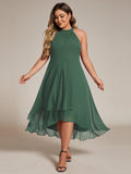 Plus Size Halter Neck A-Line Chiffon Ruffles Wedding Guest Dress