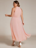 Plus Size Halter Neck A-Line Chiffon Ruffles Wedding Guest Dress