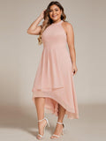 Plus Size Halter Neck A-Line Chiffon Ruffles Wedding Guest Dress