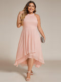 Plus Size Halter Neck A-Line Chiffon Ruffles Wedding Guest Dress
