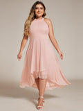 Plus Size Halter Neck A-Line Chiffon Ruffles Wedding Guest Dress