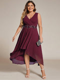 A-Line Plus Size V-Neck Ruffles Sleeveless Appliques Wedding Guest Dress