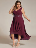 A-Line Plus Size V-Neck Ruffles Sleeveless Appliques Wedding Guest Dress