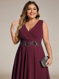 A-Line Plus Size V-Neck Ruffles Sleeveless Appliques Wedding Guest Dress