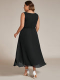 A-Line Plus Size V-Neck Ruffles Sleeveless Appliques Wedding Guest Dress