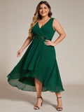 A-Line Plus Size V-Neck Ruffles Sleeveless Appliques Wedding Guest Dress
