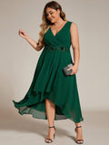 A-Line Plus Size V-Neck Ruffles Sleeveless Appliques Wedding Guest Dress
