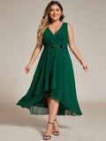 A-Line Plus Size V-Neck Ruffles Sleeveless Appliques Wedding Guest Dress