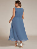 A-Line Plus Size V-Neck Ruffles Sleeveless Appliques Wedding Guest Dress