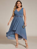 A-Line Plus Size V-Neck Ruffles Sleeveless Appliques Wedding Guest Dress