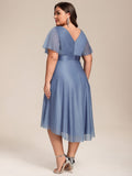 A-Line Short Sleeve V-Neck Pleated Glitter Wedding Guest Dress with Belt