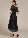 A-Line Glitter Short Sleeves Pleated Scoop Neck Wedding Guest Dress