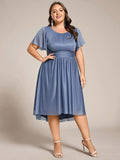 A-Line Glitter Short Sleeves Pleated Scoop Neck Wedding Guest Dress