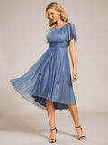 A-Line Glitter Short Sleeves Pleated Scoop Neck Wedding Guest Dress