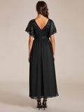 Elegant V-Neck Empire-Waist Sequin A-Line Short Sleeves Chiffon Formal Dress