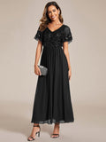 Elegant V-Neck Empire-Waist Sequin A-Line Short Sleeves Chiffon Formal Dress