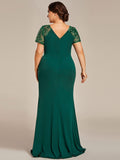 Plus Size A-Line V-Neck Short Sleeve Mother of the Bride Dress with Slit