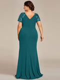V-Neck Sequin Pleats Short Sleeve Mother of the Bride Dresses with Slit