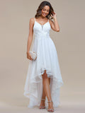 Floral A-Line Embroidered Empire-Waist Ruffles High-Low Prom Dress