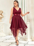 Plus Size A-Line Ruffles V-Neck Prom Lace Dress for Women