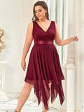 Plus Size A-Line Ruffles V-Neck Prom Lace Dress for Women