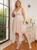 Plus Size A-Line Ruffles V-Neck Prom Lace Dress for Women