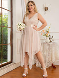 Plus Size A-Line Ruffles V-Neck Prom Lace Dress for Women
