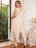Plus Size A-Line Ruffles V-Neck Prom Lace Dress for Women