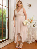 Plus Size A-Line Ruffles V-Neck Prom Lace Dress for Women
