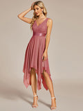 Stunning A-Line V-Neck Ruffles Sleeveless Prom Lace Dress for Women