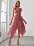 Stunning A-Line V-Neck Ruffles Sleeveless Prom Lace Dress for Women